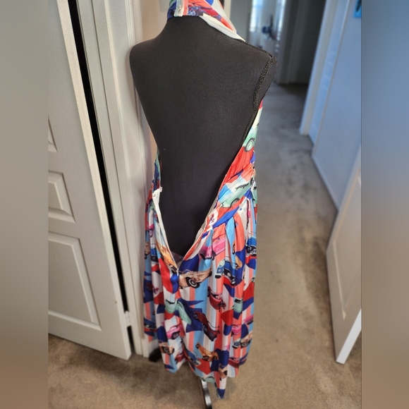 Designer Inspired Summer Dress Medium Pop Red White Blue - Picture 9 of 14